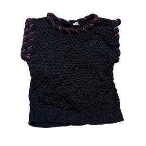 Vintage Black Knit Top with Pink Accents, small